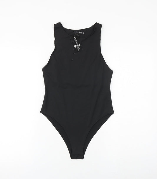 Quiz Womens Black Polyester Bodysuit One-Piece Size 10 Snap