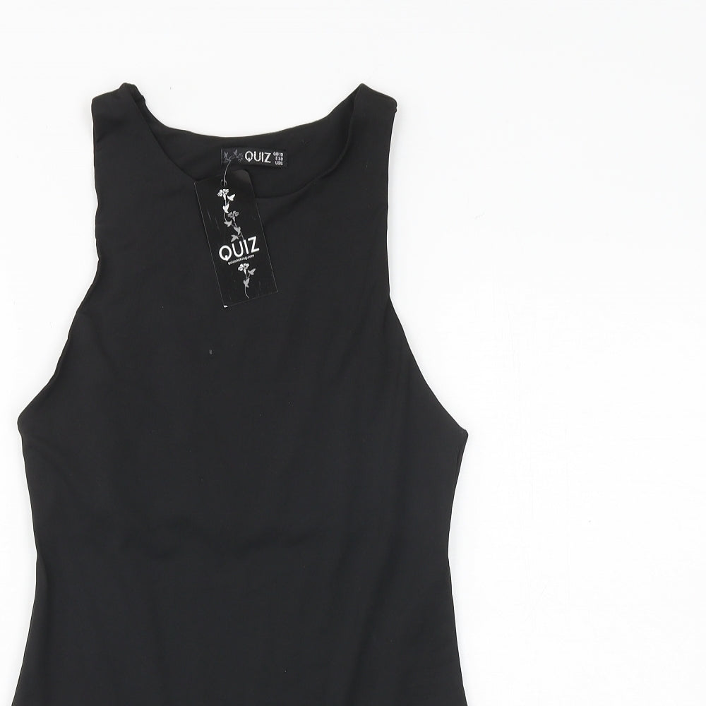 Quiz Womens Black Polyester Bodysuit One-Piece Size 10 Snap