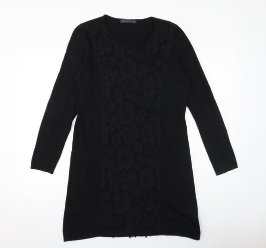 Marks and Spencer Womens Black Floral Viscose A-Line Size 14 Round Neck Pullover