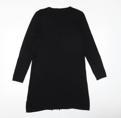 Marks and Spencer Womens Black Floral Viscose A-Line Size 14 Round Neck Pullover