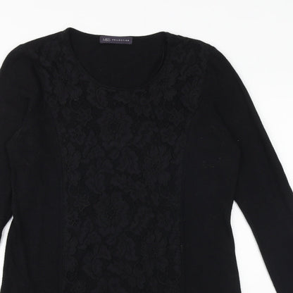 Marks and Spencer Womens Black Floral Viscose A-Line Size 14 Round Neck Pullover