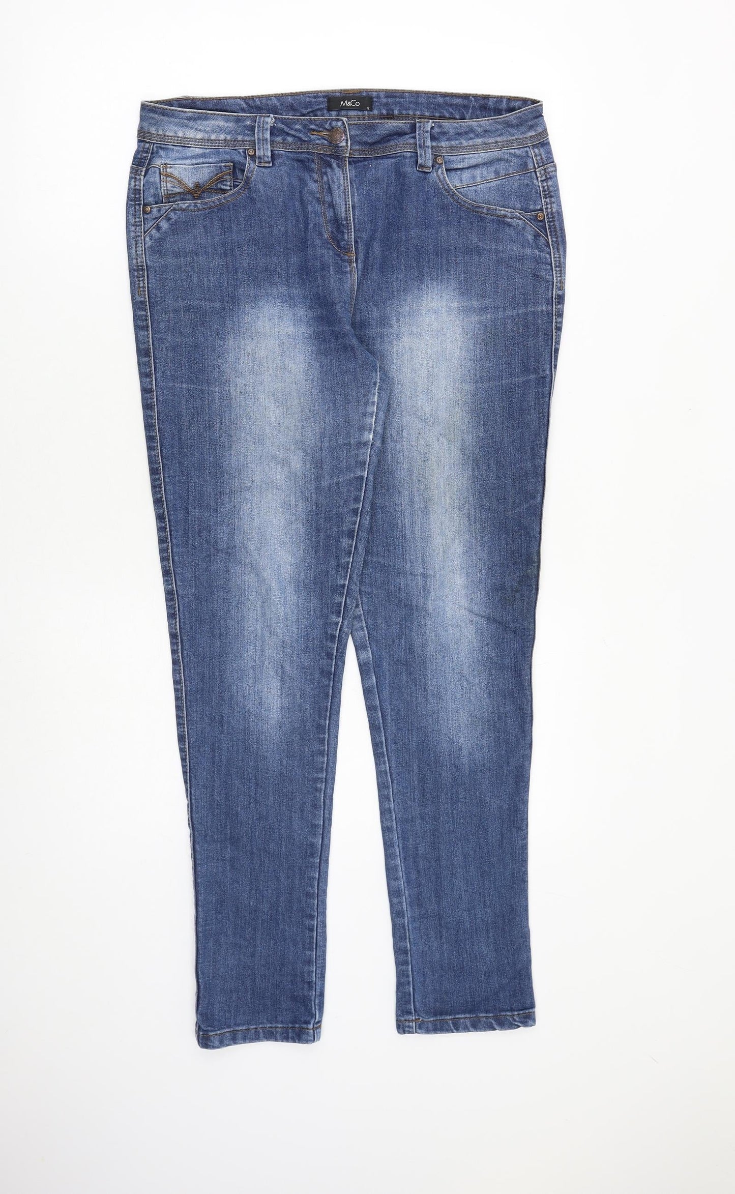 M&Co Womens Blue Cotton Skinny Jeans Size 12 L29 in Regular Zip