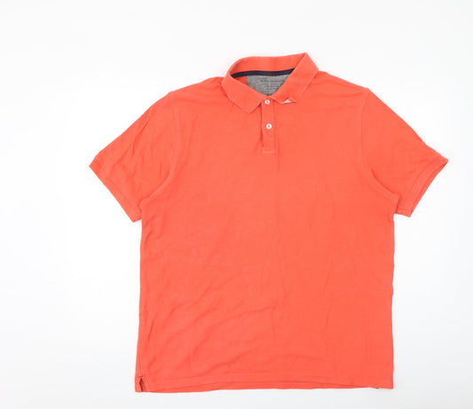 Marks and Spencer Mens Red 100% Cotton Polo Size L Collared Button