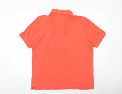 Marks and Spencer Mens Red 100% Cotton Polo Size L Collared Button