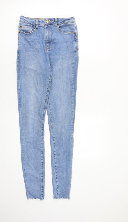 New Look Womens Blue Cotton Skinny Jeans Size 8 L29 in Slim Zip - Raw Hem