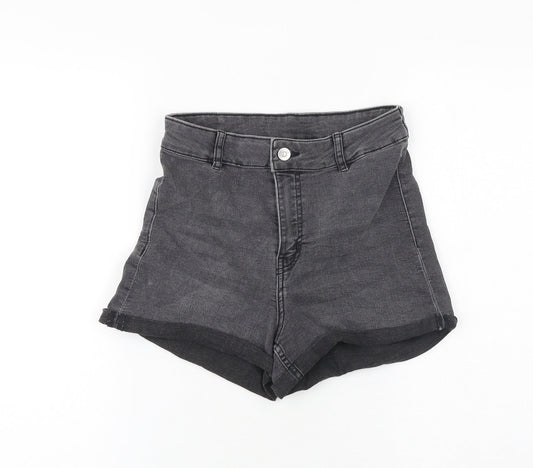 H&M Womens Grey Cotton Boyfriend Shorts Size 8 L3 in Regular Zip