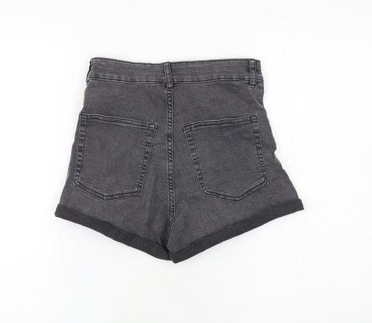 H&M Womens Grey Cotton Boyfriend Shorts Size 8 L3 in Regular Zip