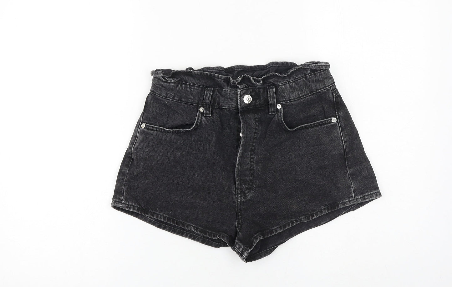 H&M Womens Black 100% Cotton Paperbag Shorts Size 8 Regular Button