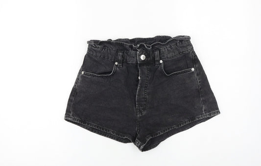 H&M Womens Black 100% Cotton Paperbag Shorts Size 8 Regular Button