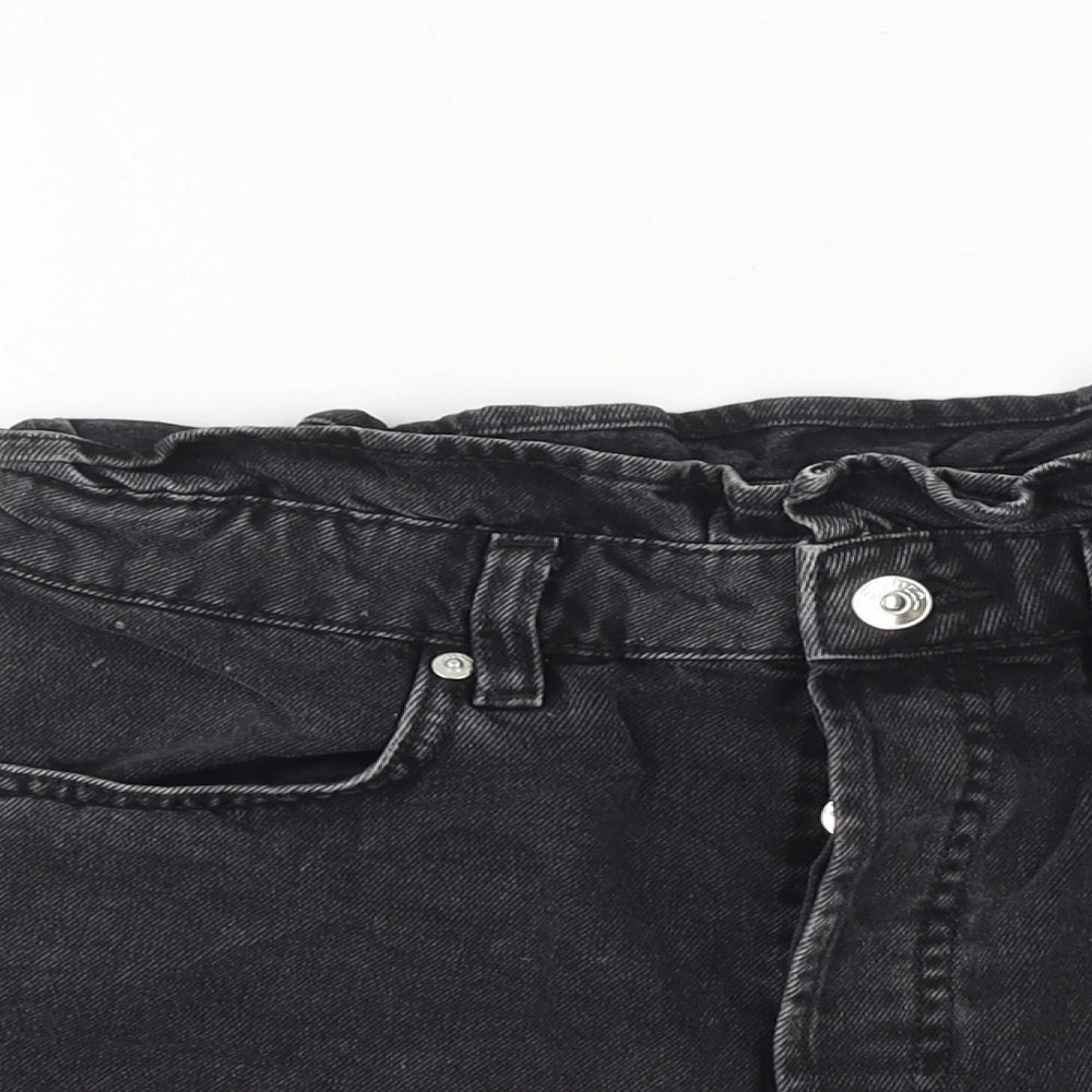 H&M Womens Black 100% Cotton Paperbag Shorts Size 8 Regular Button