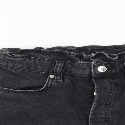 H&M Womens Black 100% Cotton Paperbag Shorts Size 8 Regular Button