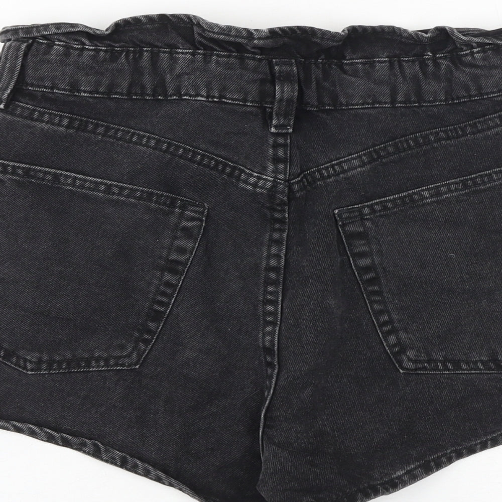 H&M Womens Black 100% Cotton Paperbag Shorts Size 8 Regular Button