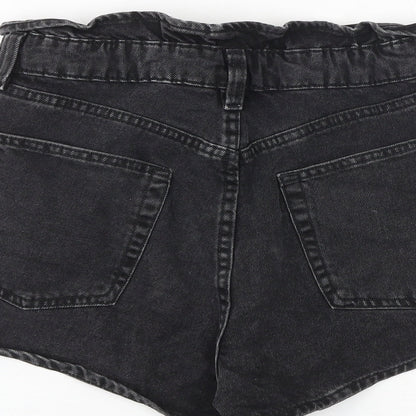 H&M Womens Black 100% Cotton Paperbag Shorts Size 8 Regular Button