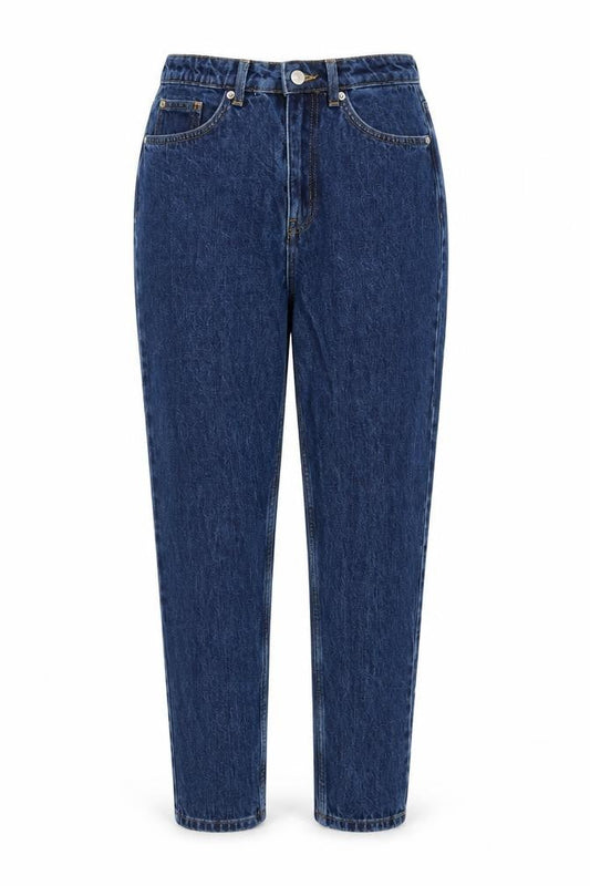 Front view of Denim & Co. women’s blue cotton tapered jeans, size UK 8, 29-inch leg regular zip