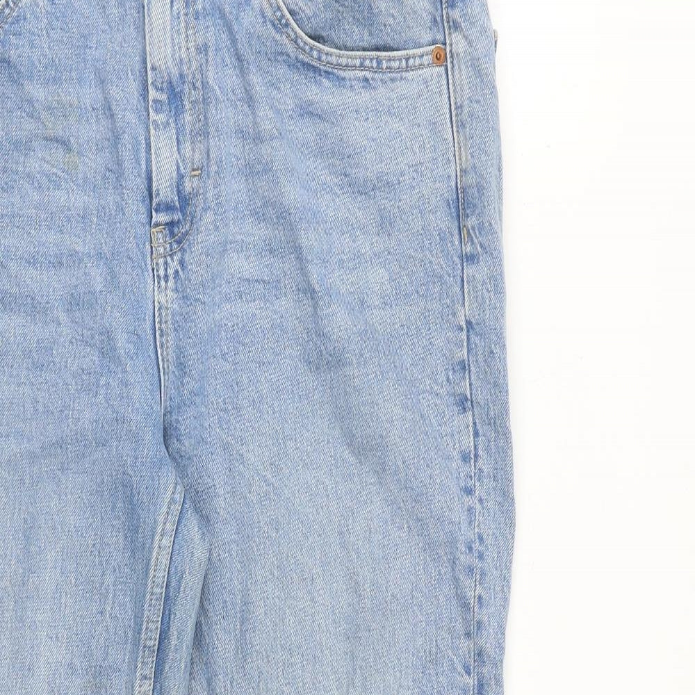 Topshop Womens Blue Cotton Cropped Jeans Size 32 in L24 in Regular Zip - Raw Hem