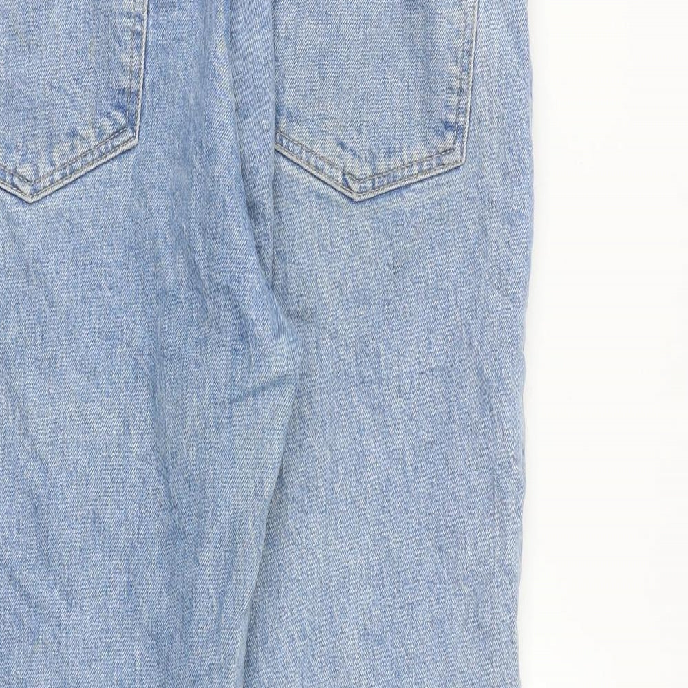 Topshop Womens Blue Cotton Cropped Jeans Size 32 in L24 in Regular Zip - Raw Hem