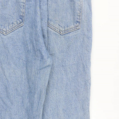 Topshop Womens Blue Cotton Cropped Jeans Size 32 in L24 in Regular Zip - Raw Hem