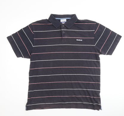 Reebok Mens Multicoloured Striped Cotton Polo Size M Collared Button