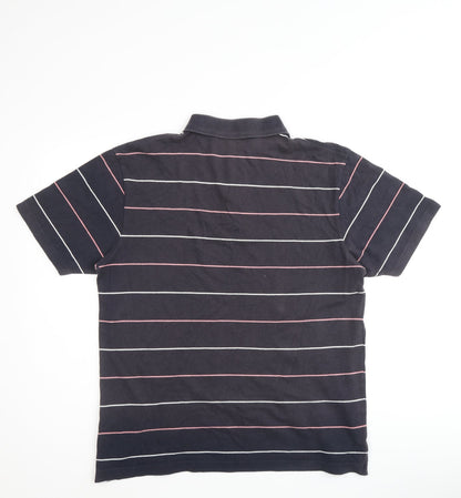 Reebok Mens Multicoloured Striped Cotton Polo Size M Collared Button