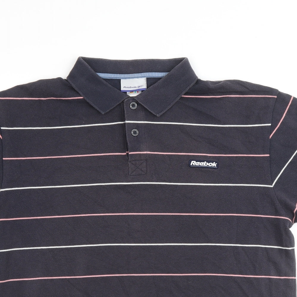 Reebok Mens Multicoloured Striped Cotton Polo Size M Collared Button
