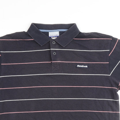 Reebok Mens Multicoloured Striped Cotton Polo Size M Collared Button