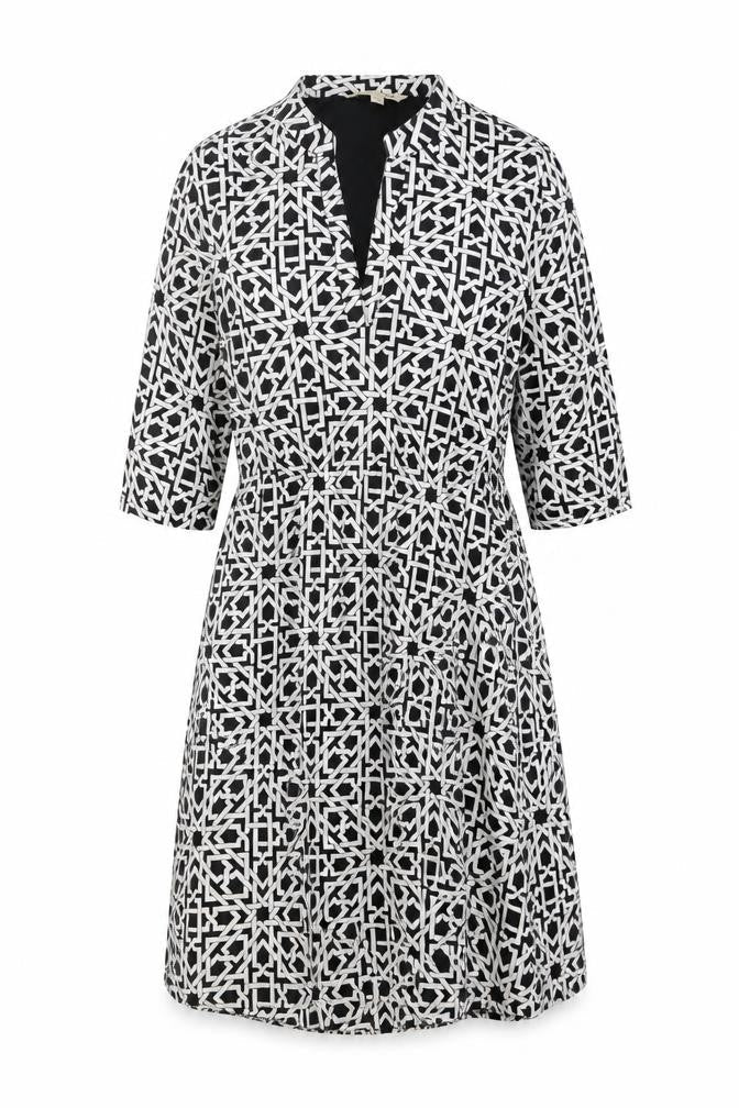 Yumi Womens Black Geometric Polyester A-Line Size 10 V-Neck Pullover