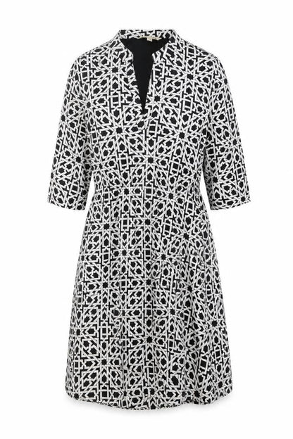 Yumi Womens Black Geometric Polyester A-Line Size 10 V-Neck Pullover