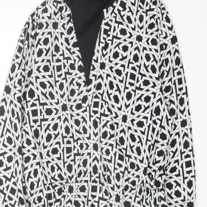 Yumi Womens Black Geometric Polyester A-Line Size 10 V-Neck Pullover