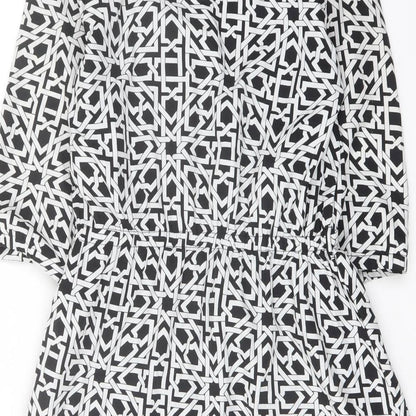 Yumi Womens Black Geometric Polyester A-Line Size 10 V-Neck Pullover
