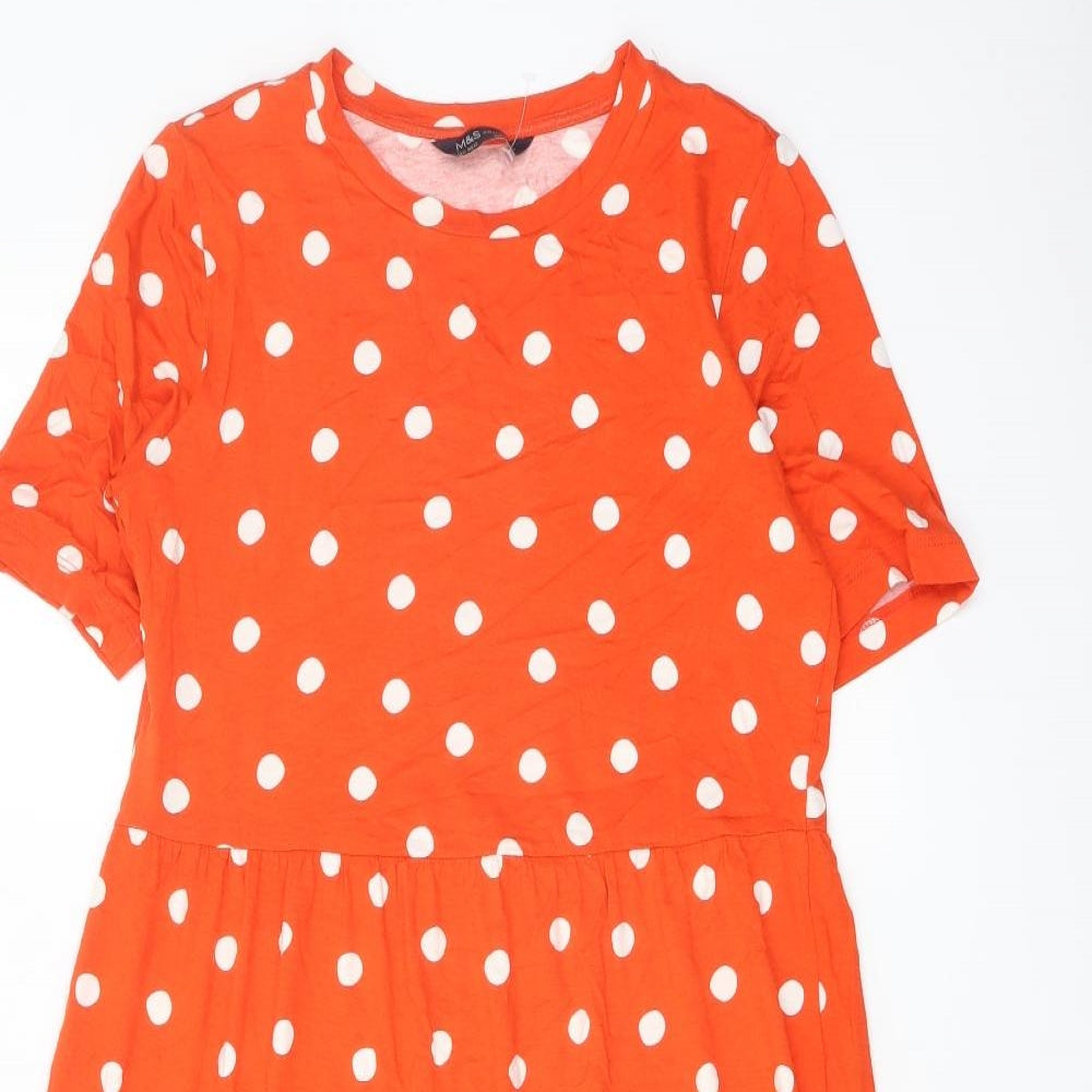 Marks and Spencer Womens Orange Polka Dot Viscose Trapeze & Swing Size 10 Round Neck Pullover