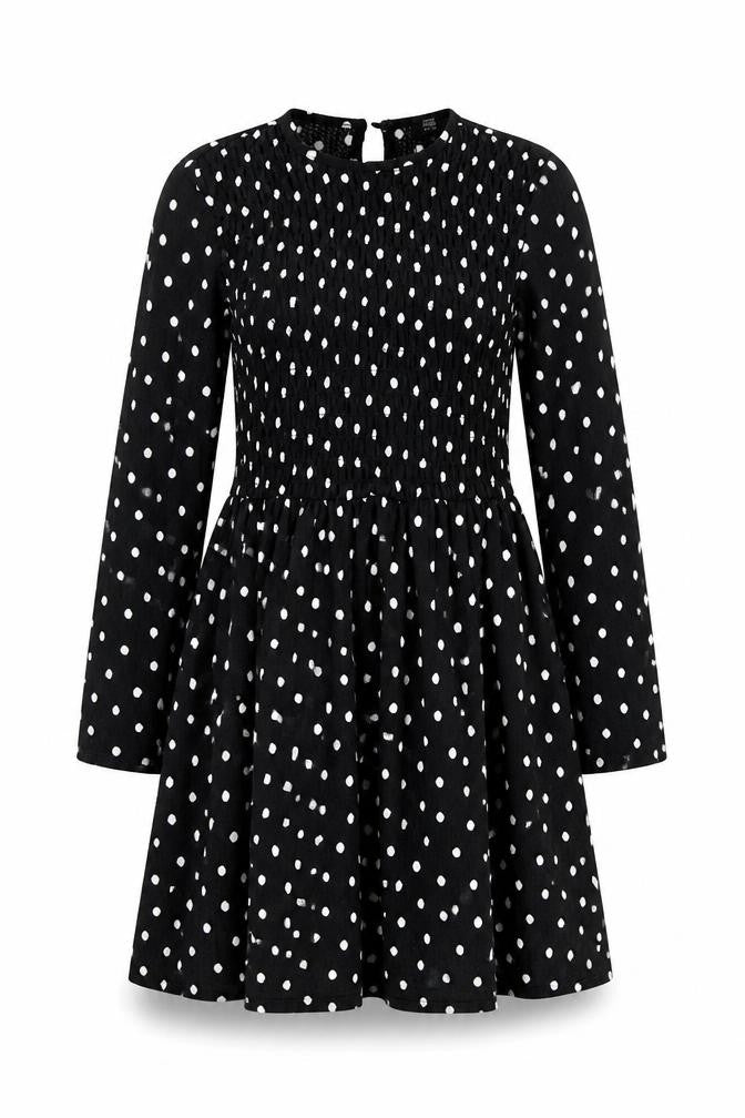 River Island Womens Black Polka Dot Polyester Trapeze & Swing Size 8 Round Neck Button
