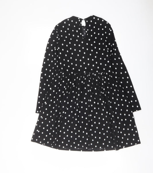 River Island Womens Black Polka Dot Polyester Trapeze & Swing Size 8 Round Neck Button