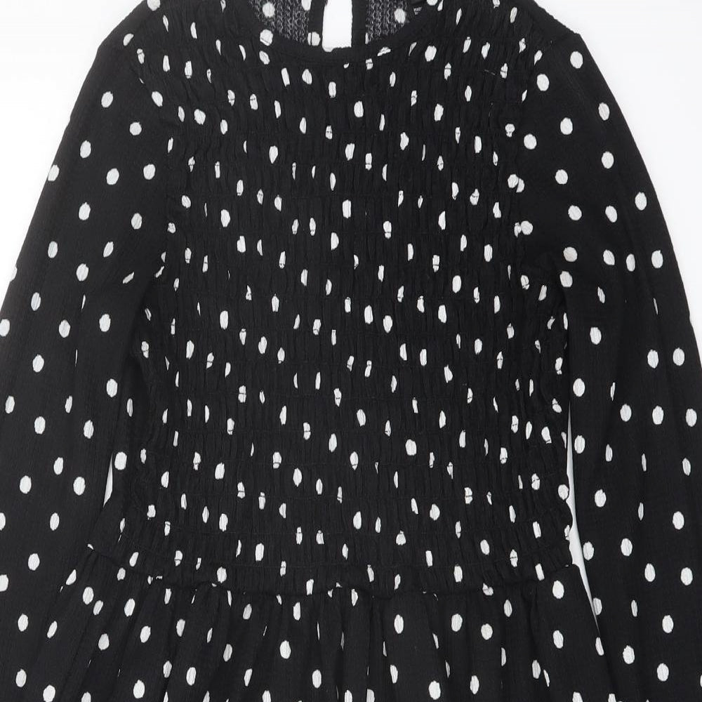 River Island Womens Black Polka Dot Polyester Trapeze & Swing Size 8 Round Neck Button