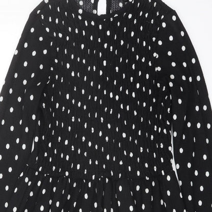 River Island Womens Black Polka Dot Polyester Trapeze & Swing Size 8 Round Neck Button