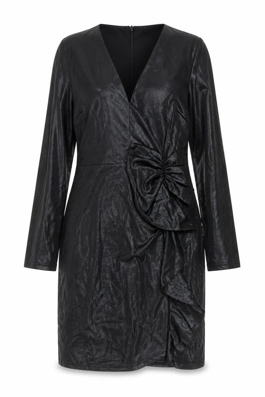 Allyson Womens Black Polyester A-Line Size M V-Neck Zip