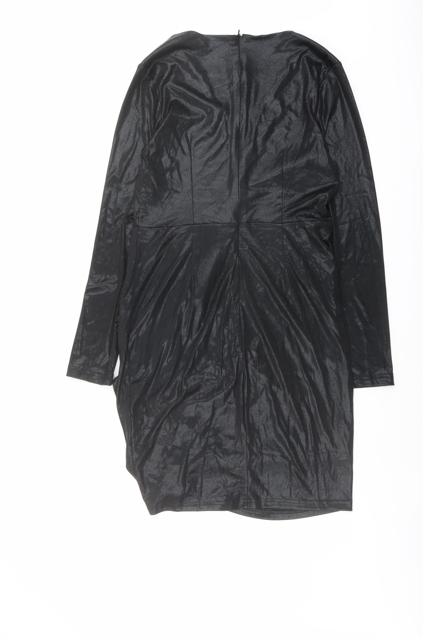 Allyson Womens Black Polyester A-Line Size M V-Neck Zip