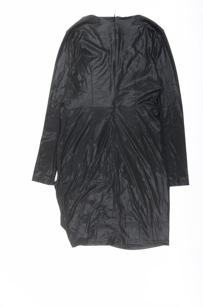 Allyson Womens Black Polyester A-Line Size M V-Neck Zip