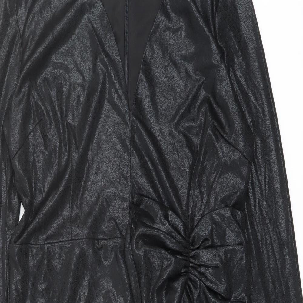 Allyson Womens Black Polyester A-Line Size M V-Neck Zip