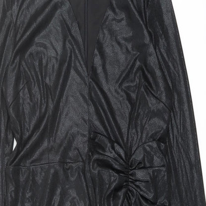 Allyson Womens Black Polyester A-Line Size M V-Neck Zip
