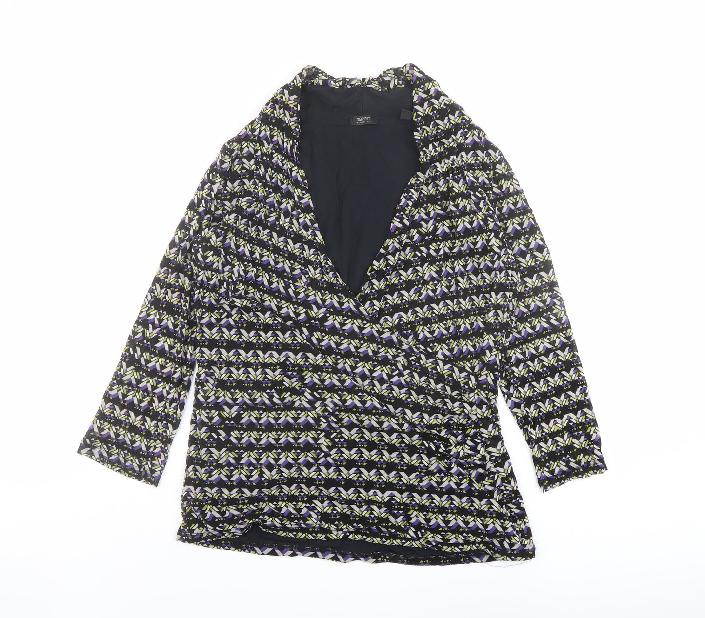 Esprit Womens Multicoloured Geometric Polyester Basic Blouse Size 2XL V-Neck