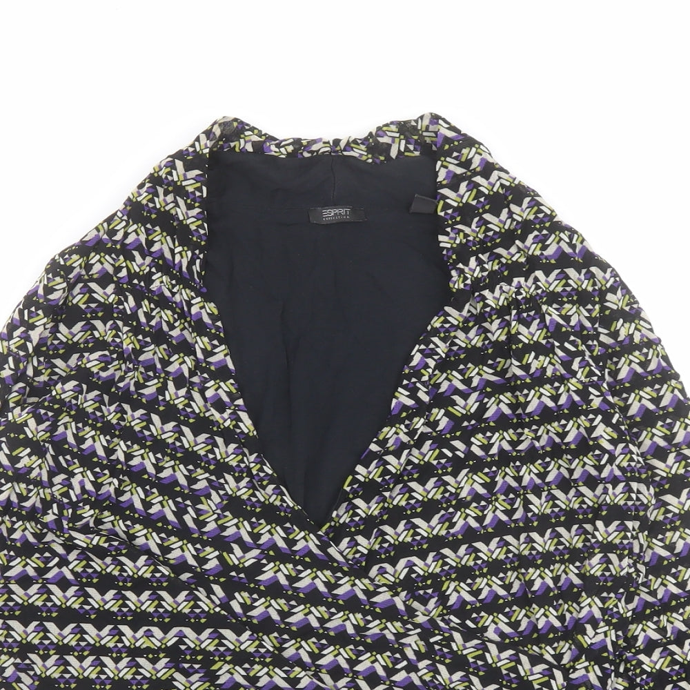 Esprit Womens Multicoloured Geometric Polyester Basic Blouse Size 2XL V-Neck