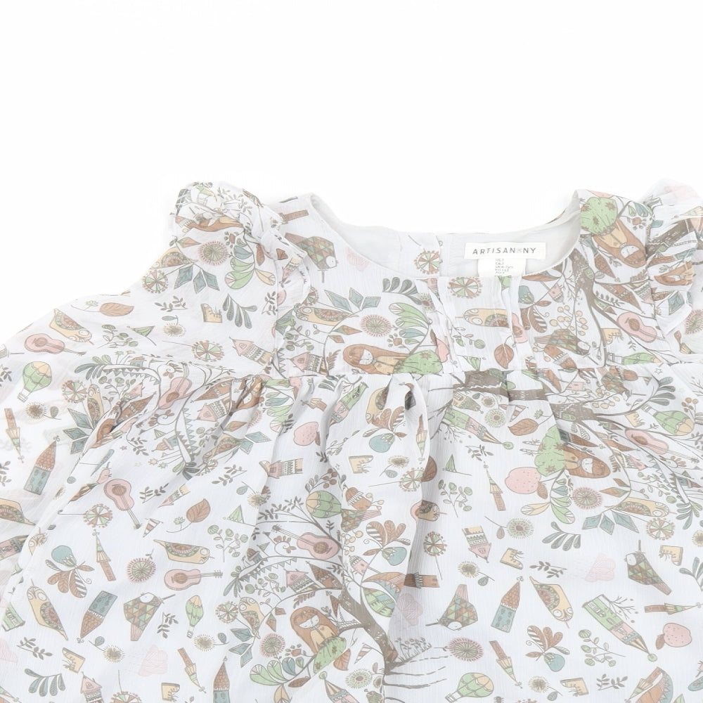 Artisan NY Girls Grey Geometric Polyester A-Line Size 6-7 Years Round Neck Button
