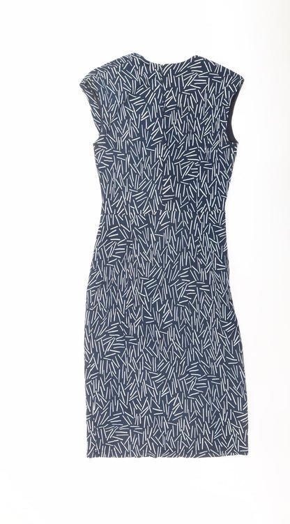 Autograph Womens Blue Geometric Viscose Shift Size 8 V-Neck Zip