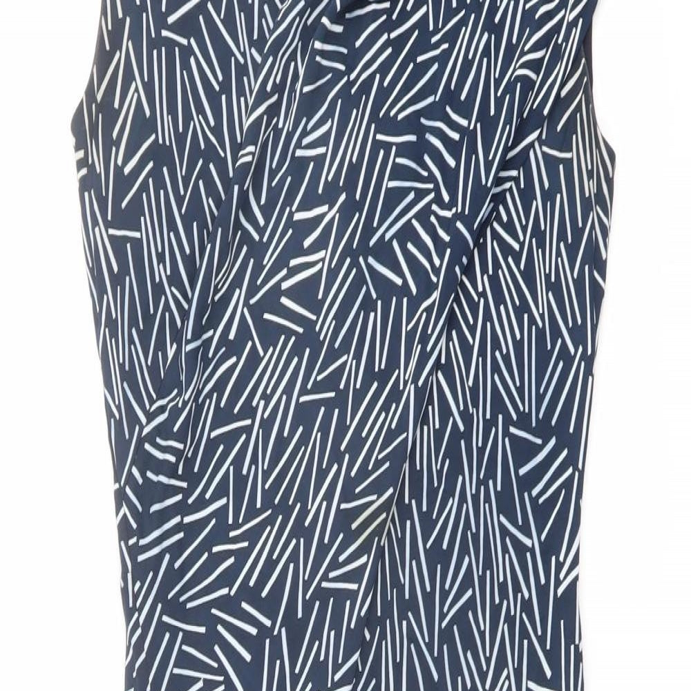 Autograph Womens Blue Geometric Viscose Shift Size 8 V-Neck Zip