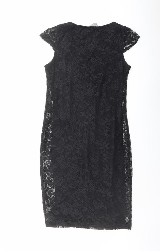 Dorothy Perkins Womens Black Polyester Shift Size 10 Round Neck Pullover