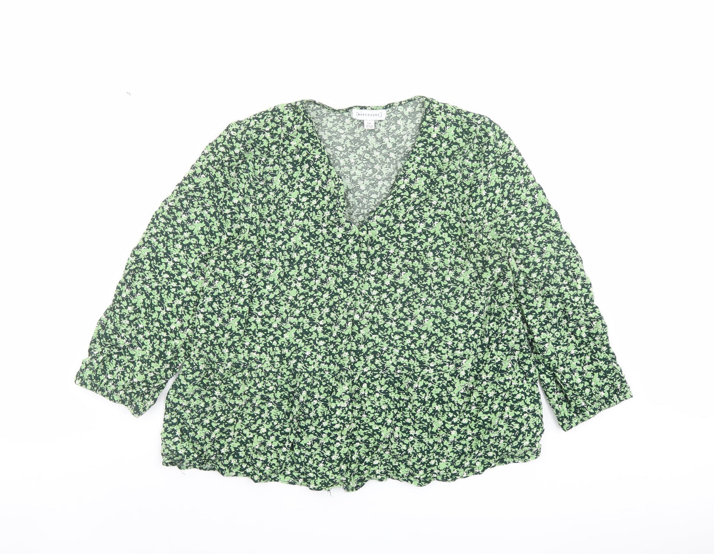 Womens UK Size 14 Warehouse Green Basic Blouse