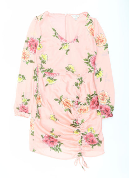 Miss Selfridge Womens Pink Floral Polyester Mini Size 8 V-Neck Zip