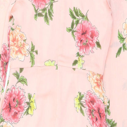 Miss Selfridge Womens Pink Floral Polyester Mini Size 8 V-Neck Zip