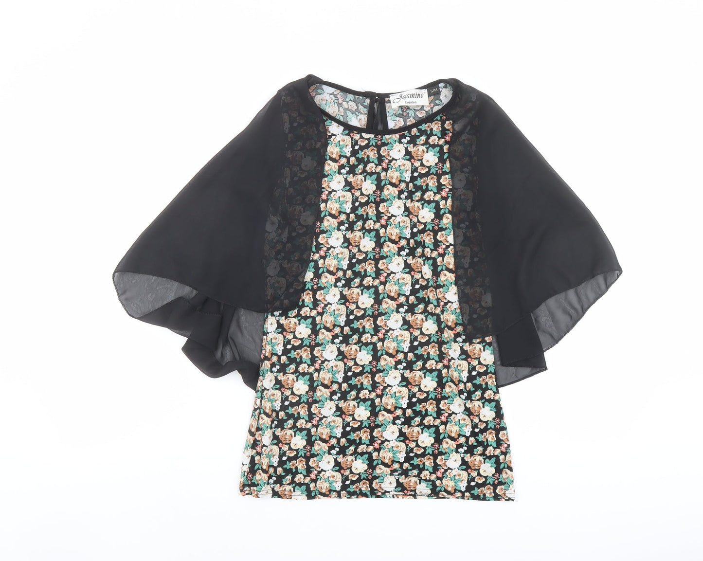 Jasmine Womens Multicoloured Floral Polyester Basic Blouse Size S Boat Neck - Floaty