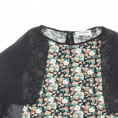 Jasmine Womens Multicoloured Floral Polyester Basic Blouse Size S Boat Neck - Floaty